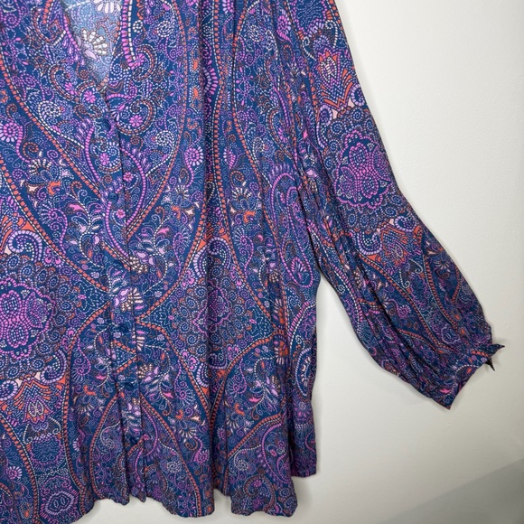 Terra & Sky Blouse Blue Pink Purple Paisley Print 100% Viscose Size 3X - Picture 6 of 9